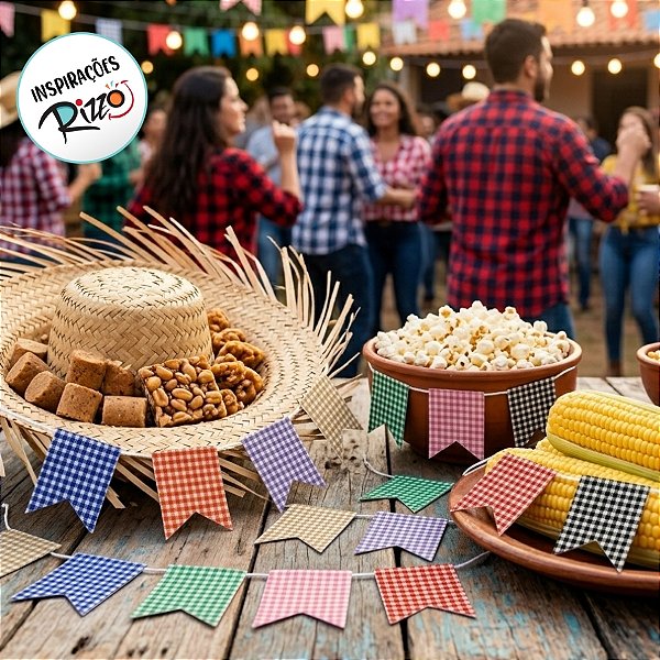 Mini Bandeiras Festa Junina - Xadrez - 4x5,5cm - 20 unidades - Rizzo