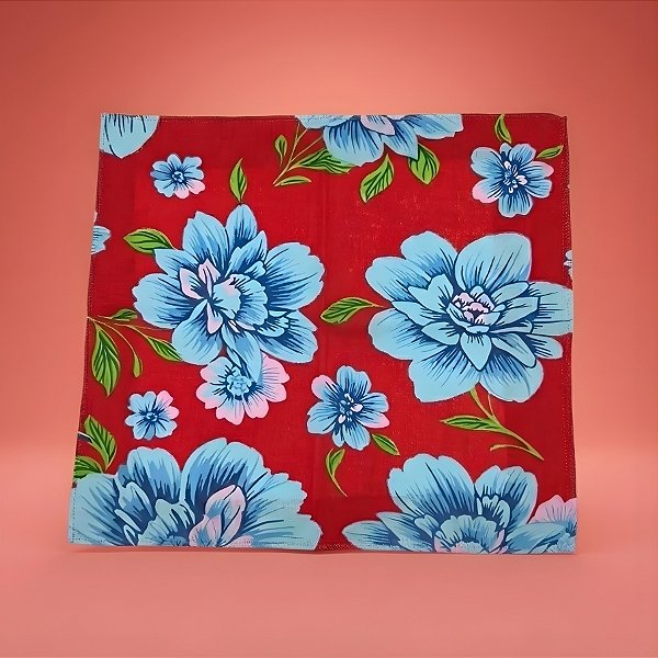 Guardanapo Chita Vermelho com Flores Azuis - 40x40cm - 4 unidades - Rizzo