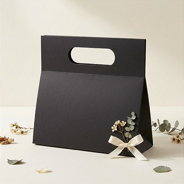 Caixa de Papel Rígido com Alça  - Preto - 25x11x23,5cm - 1 unidade - Rizzo