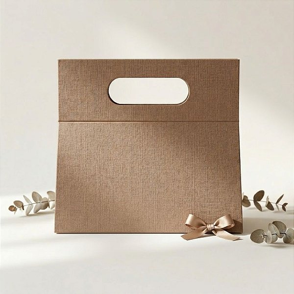 Caixa de Papel Rígido com Alça  - Marrom - 25x11x23,5cm - 1 unidade - Rizzo