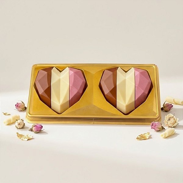 Caixa Coração Lapidado 200g - 2 Cavidades - Dourado - Ref.14050 - 10 unidades - BWB - Rizzo