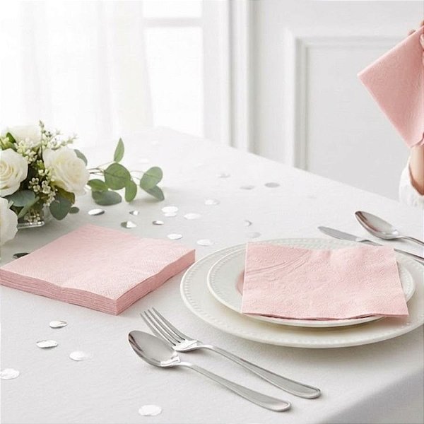 Guardanapo de Papel - Rosa Bebê - 33cm - 12 Pacotes  - 240 unidades - Silver Festas - Rizzo