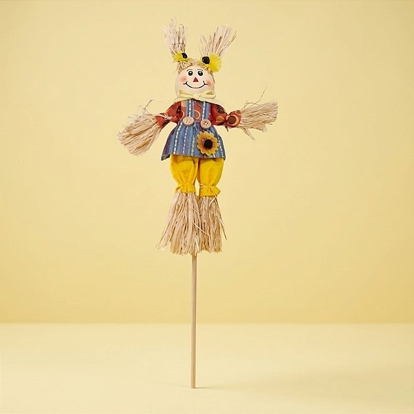 Espeto Para Jardim de Bambu Espantalho de Festa Junina - Menina Girassol no Cabelo - 14x46cm - 1 unidade - Rizzo