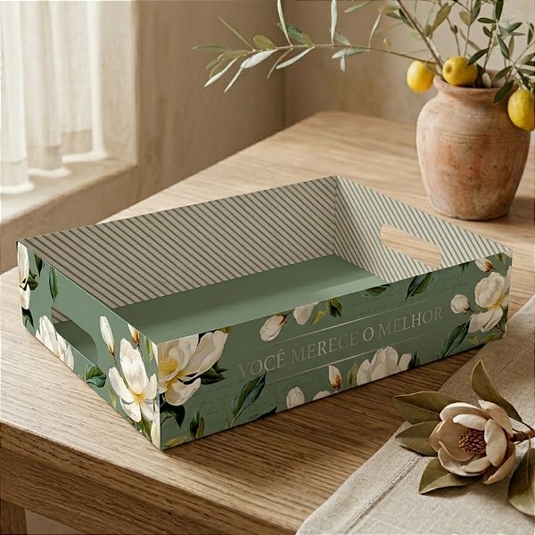 Cesta Bandeja de Papel Cartão - Valentina - M 26,5x19,5x6cm - 1 unidade - Cromus - Rizzo