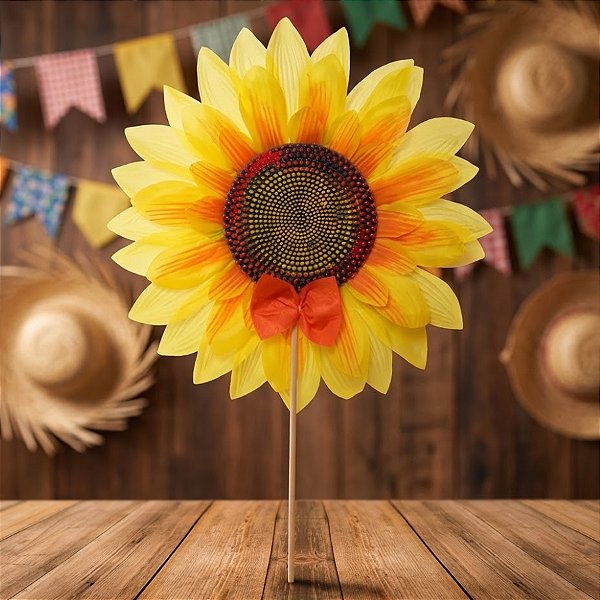 Enfeite Decorativo Espeto para Jardim Girassol M - Laço Laranja - 76x42x3cm - 1 unidade - Cromus - Rizzo