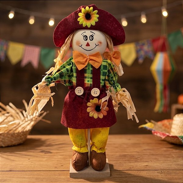 Enfeite Decorativo Espantalho para Festa Junina - Calça Amarela - 36x25x6cm - 1 unidade - Cromus - Rizzo
