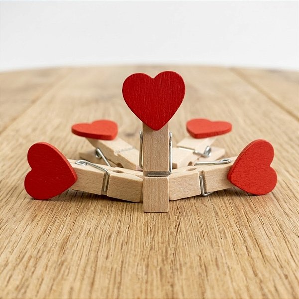 Mini Prendedor Decorativo - Coração Vermelho - 3,5cm - 10 unidades - Rizzo