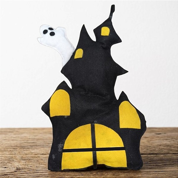 Enfeite Decorativo Halloween - Castelo Amarelo com Fantasma - 20x28cm - 1 unidade - Rizzo
