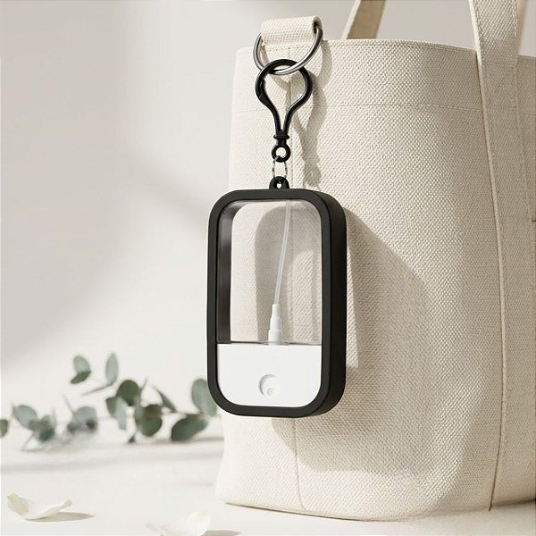 Frasco Spray Portátil Macaron Cartão com Capa de Silicone e Gancho Inferior - Preto - 1 unidade - Rizzo