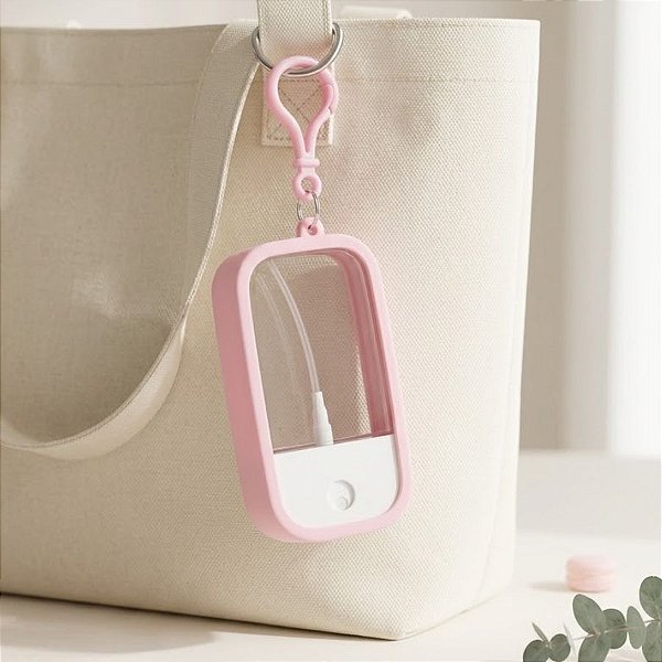 Frasco Spray Portátil Macaron Cartão com Capa de Silicone e Gancho Inferior - Rosa - 1 unidade - Rizzo