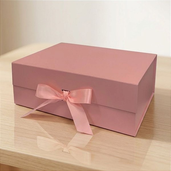 Caixa de Papel Rígido Retangular com Imã e Fita  - Rosa Claro - M 28,2x20,2x9,2cm - 1 unidade - Rizzo