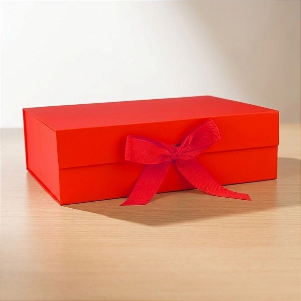 Caixa de Papel Rígido Retangular com Imã e Fita  - Vermelho - G 33x25x12cm - 1 unidade - Rizzo