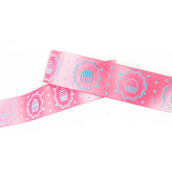 Fita de Cetim 38mm - 10m Cor 110 - Rosa Cupcake Azul - 1 unidade - Progresso - Rizzo