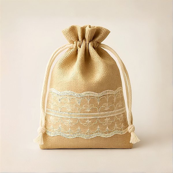 Saco de Juta Com Renda Para Lembrancinha - 10x15cm - 10 unidades - Rizzo