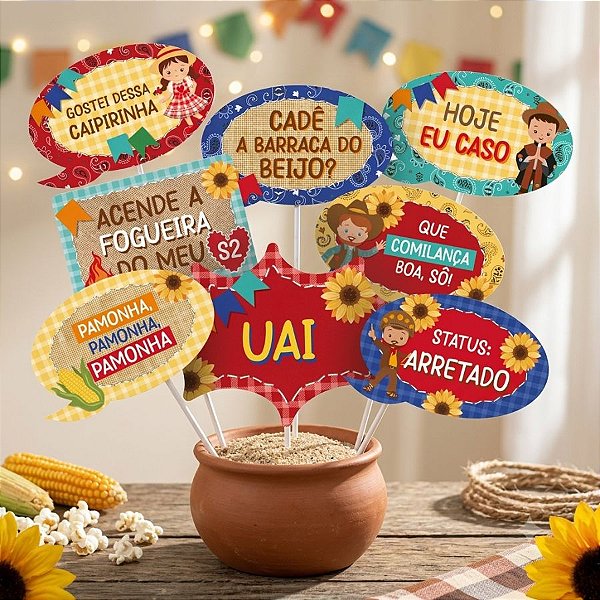 Plaquinhas Decorativas Festa Junina - Passeio na Roça - 30x20cm - 8 unidades - Cromus - Rizzo
