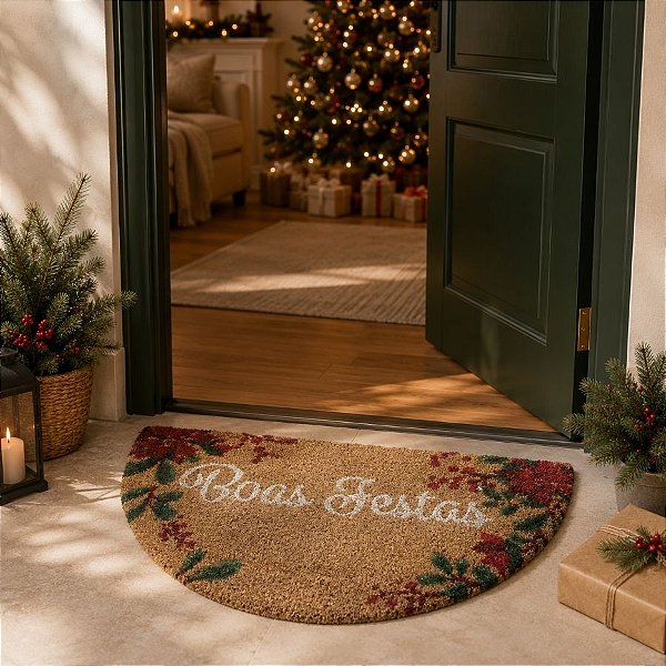 Capacho de Fibra - Boas Festas - Floral - 60cm - 1 unidade - Rizzo