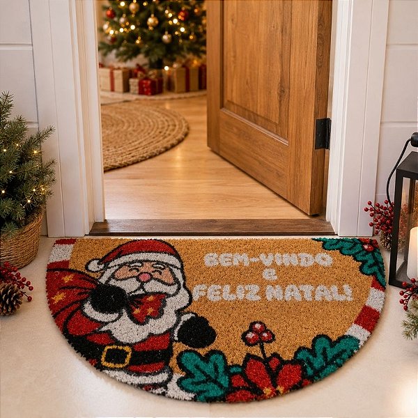Capacho de Fibra - Bem Vindo e Feliz Natal - 60cm - 1 unidade - Rizzo