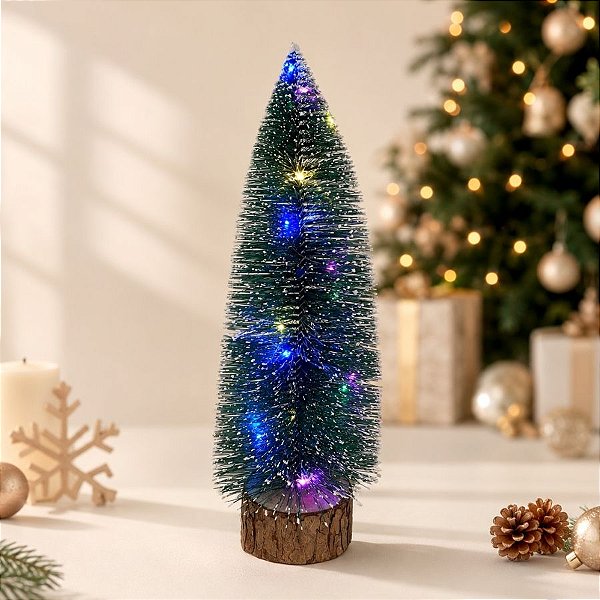 Mini Árvore Pinheiro Nevado com Led Colorido - 20cm - 1 unidade - Rizzo