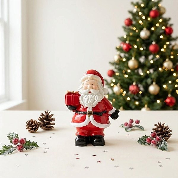 Enfeite Decorativo de Natal em Resina - Papai Noel - Presente - 8cm - 1 unidade - Rizzo