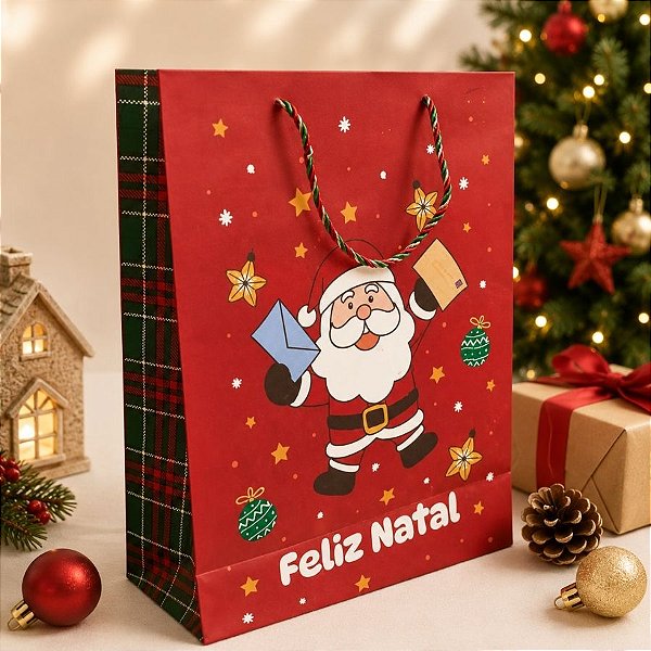 Sacola de Papel de Natal - Feliz Natal - Vermelho - 27cm - 1 unidade - Rizzo