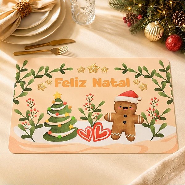 Jogo Americano de Natal - Bege - 43x28cm - 1 unidade - Rizzo
