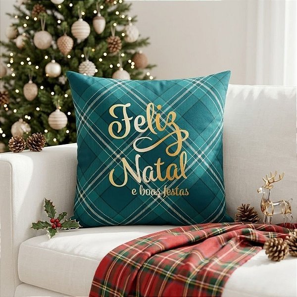 Capa Para Almofada de Natal - Feliz Natal e Boas Festas - Verde - 43cm - 1 unidade - Rizzo