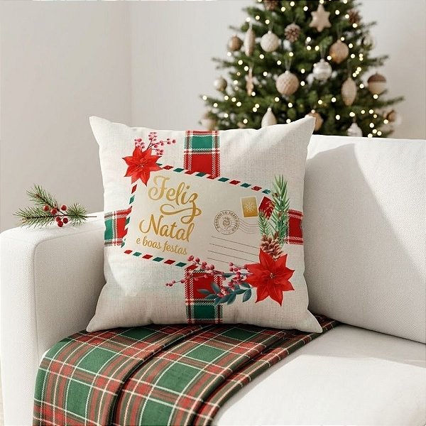 Capa Para Almofada de Natal - Feliz Natal e Boas Festas - Vermelho - 43cm - 1 unidade - Rizzo