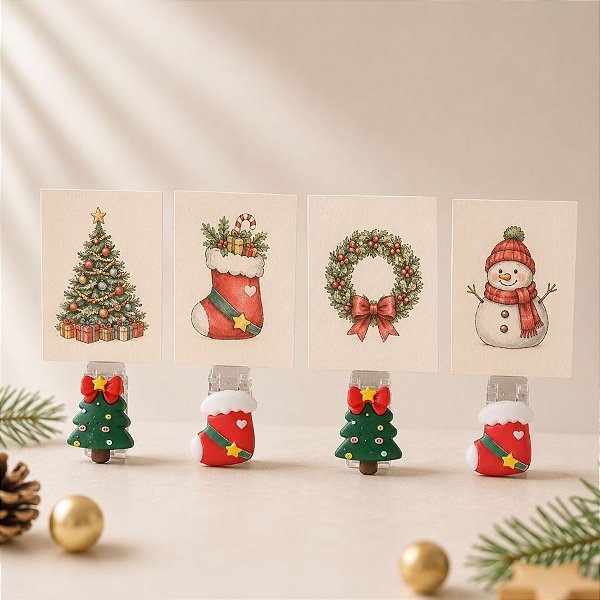 Mini Prendedor de Natal - Árvore de Natal e Meias decoradas - 2,5x1cm - 4 unidades - Rizzo