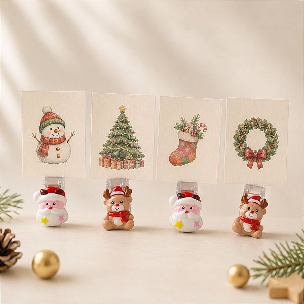 Mini Prendedor de Natal - Papai Noel e Rena - 2,5x1cm - 4 unidades - Rizzo