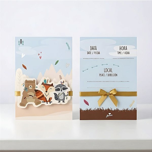Convite de Festa - Animais da Floresta - 14,5x10cm - 8 unidades - Junco - Rizzo