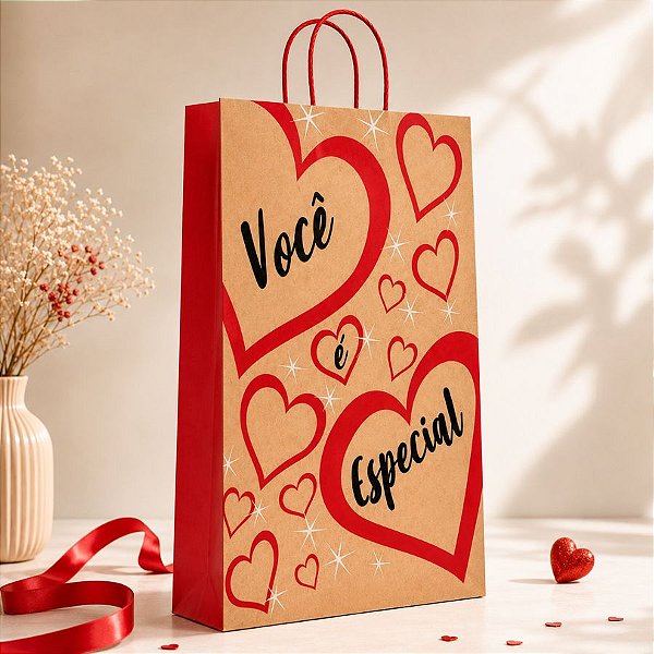 Sacola de Papel 23,5x31,5cm - Você é Especial - Corações - Ref.6635 - 10 unidades - WMA - Rizzo