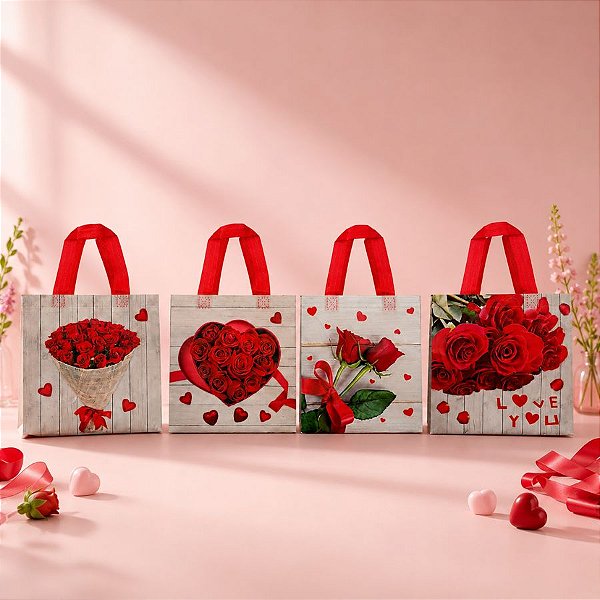 Sacola de TNT Reutilizável - Rosas - 29cm - 12 unidades - Rizzo
