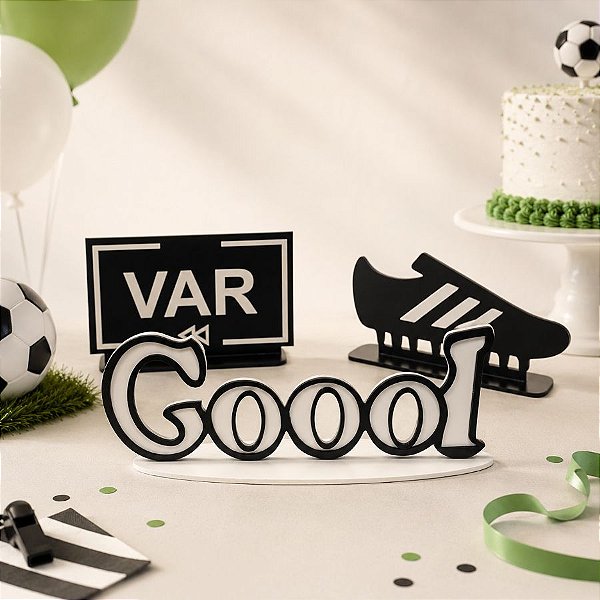 Kit Display Decorativo de Futebol em Madeira - Gol, Chuteira e Var - 46x16cm - 1 unidade - Rizzo