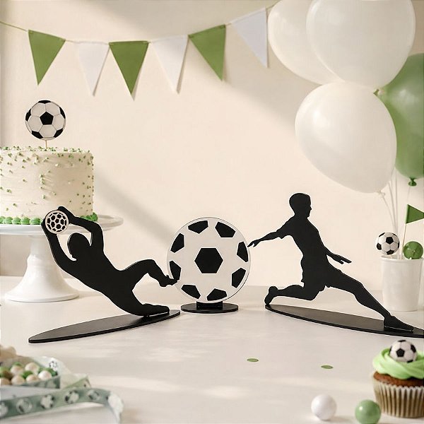 Kit Display Decorativo de Futebol em Madeira - Bola, Jogador e Goleiro - 30x24cm - 1 unidade - Rizzo