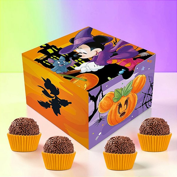 Caixa 4 Doces Quadrada - Minnie Halloween - 4,5x9cm - Disney Original - 10 unidades - Regina - Rizzo