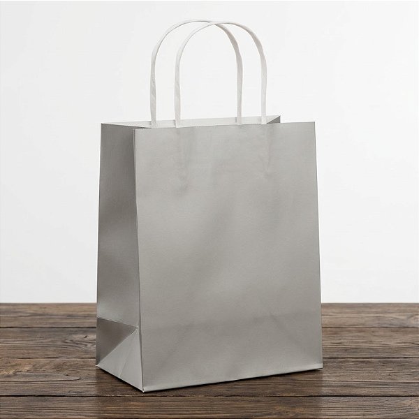 Sacola de Papel P 21,5x15x8cm - Prata Fosco - Embalagem Econômica - 10 unidades - Cromus - Rizzo