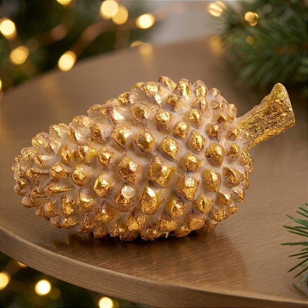 Enfeite Decorativo de Resina - Pinha Ouro - 18x10x10cm - 1 unidade - Cromus - Rizzo