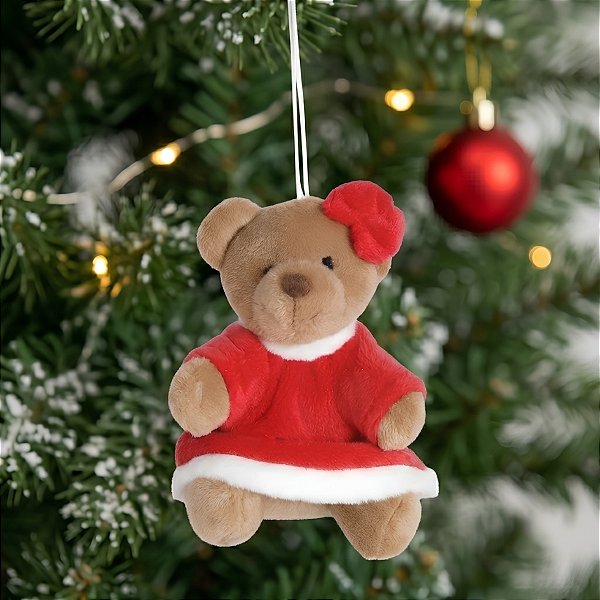 Enfeite para Pendurar de Natal - Ursinho de Pelúcia Mamãe Noel - 11x7,5x7cm - 1 unidade - Cromus - Rizzo