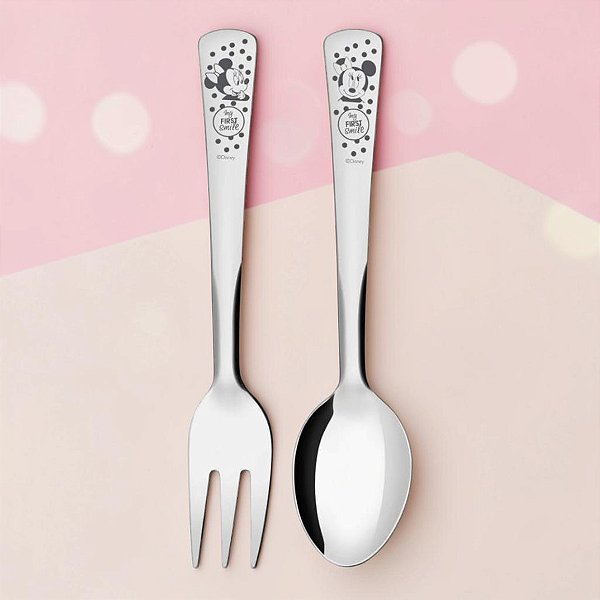 Kit Colher e Garfo Infantil - Minnie Mouse - Aço Inox - Disney Original - 1 unidade - Simonaggio - Rizzo