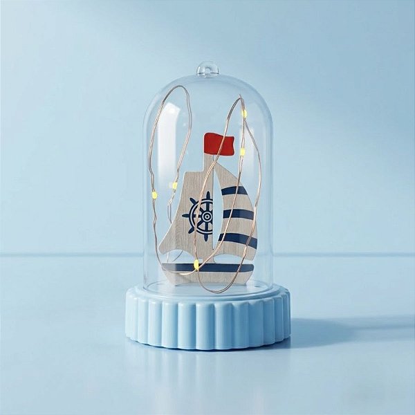 Enfeite Decorativo Cúpula - Barco com Led Amarelo - 11,5cm - 1 unidade - Rizzo