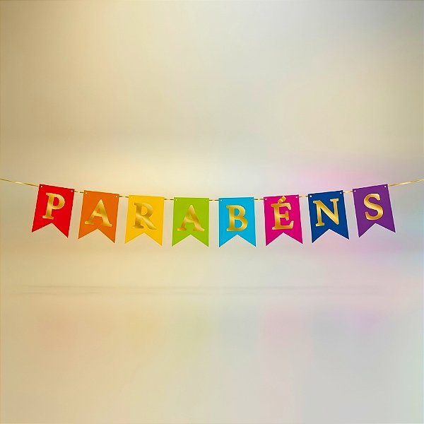 Faixa Decorativa "Parabéns" - Bandeirola Ouro e Colorido - 85x15cm - 1 unidade - Regina - Rizzo