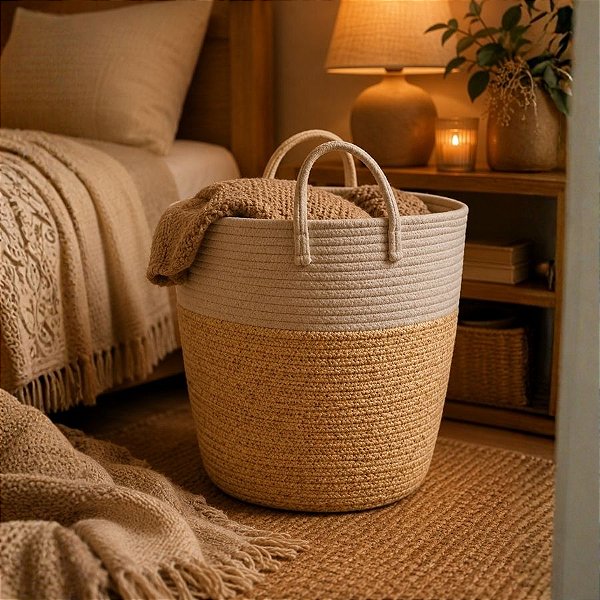 Cesto Organizardor Decorativo Poliester - Bege - 28x33cm - 1 unidade - Rizzo