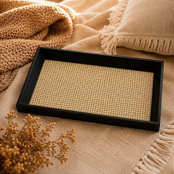 Bandeja Decorativa Organizadora - Trançado 2 - Preto - 26x38cm - 1 unidade - Rizzo