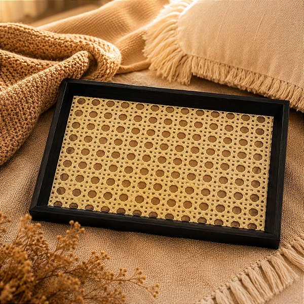 Bandeja Decorativa Organizadora - Trançado Ornamental - Preto - 22x35x2,4cm - 1 unidade - Rizzo
