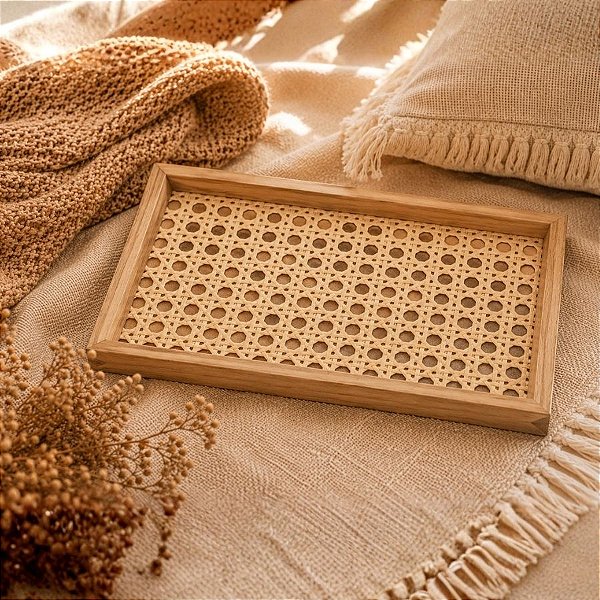 Bandeja Decorativa Organizadora - Trançado Ornamental - Bege - 22x35x2,4cm - 1 unidade - Rizzo