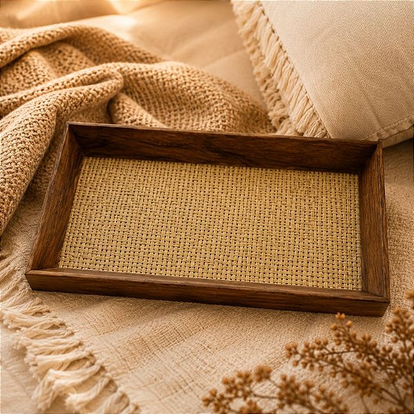 Bandeja Decorativa Organizadora - Trançado 2 - Marrom - 22x35x2,4cm - 1 unidade - Rizzo