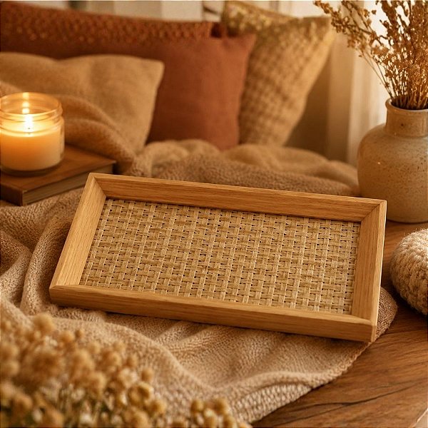 Bandeja Decorativa Organizadora - Trançada - Bege - 12x22cm - 1 unidade - Rizzo