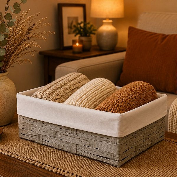 Cesto Organizador com Forro de Tecido - Olga - Cinza - 30x20x11,5cm - 1 unidade - Rizzo