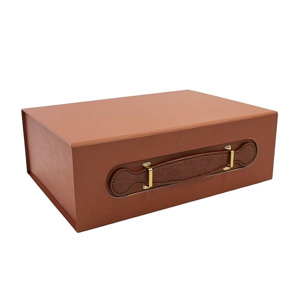Caixa de Papel Rígido Retangular com Alça - Marrom - P 24,5x17,5x8cm - 10 unidades - Cromus - Rizzo