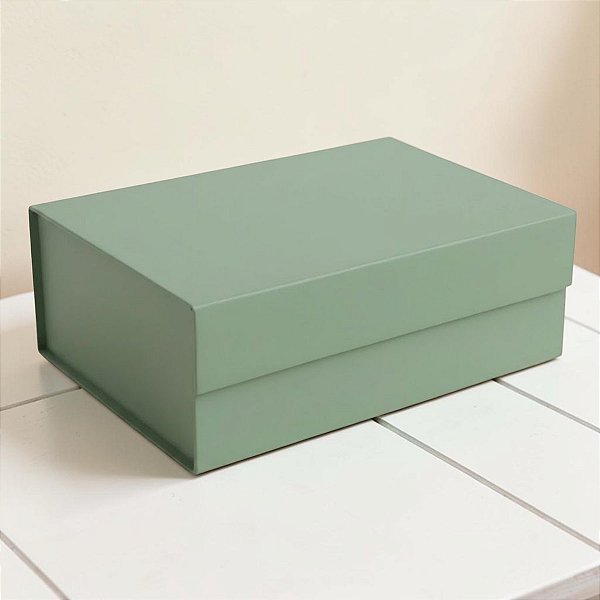 Caixa de Papel Rígido Retangular com Imã - Verde Sálvia - P 24,5x17,5x8cm - 10 unidades - Cromus - Rizzo